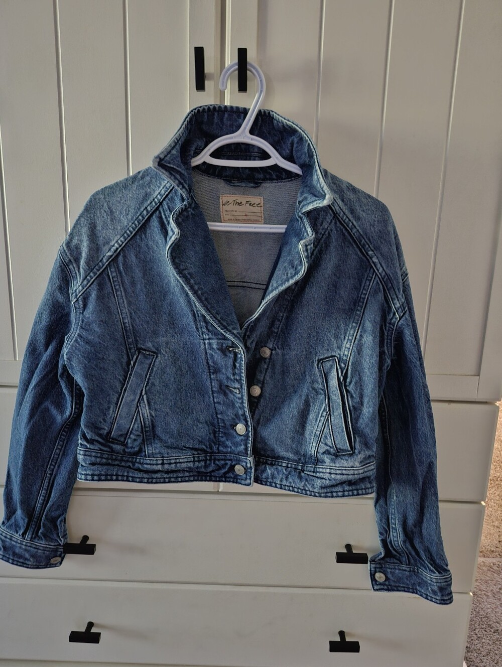 We The Free Women's Blue Denim Cropped Jacket Sz Xs